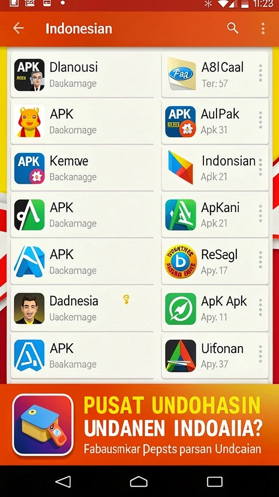 Screenshot menunjukkan grafis penuh warna dan judul menarik.